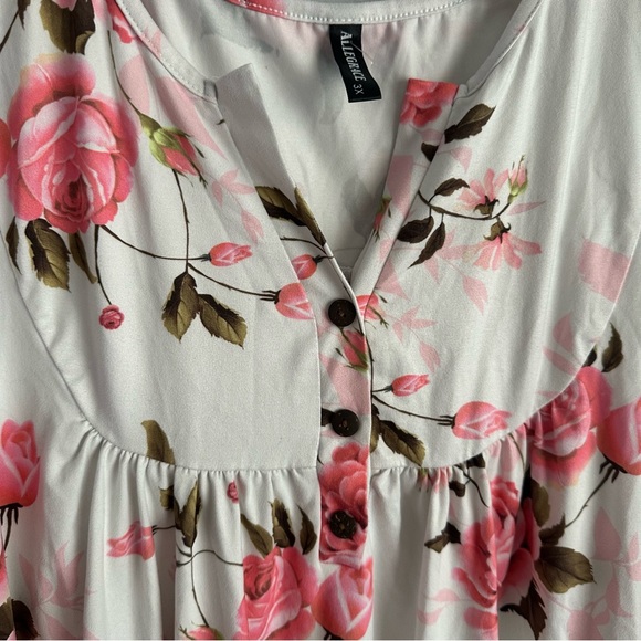 3xl floral short sleeve blouse Allegrace Women’s pink white top 3x shirt - Picture 4 of 7